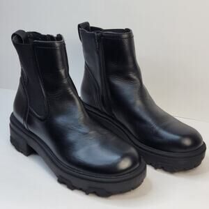 House Of Harlow 9 Boots Zip Black Leather Chelsea Lug Chunky Platform Gothic